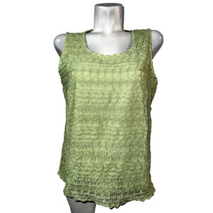 CHICO'S Top Size XL (3) Olive Green Sleeveless Mesh Crochet Front Overlay Tank